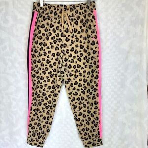 Cabana by Crown & Ivy leopard print joggers hot pink trim cuff track pants fun S